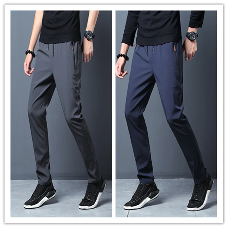 Pantalones informales para hombre, pantalones elásticos ajustados con cintura elástica para correr, pantalones clásicos coreanos azules, negros y grises de marca para hombre de talla grande 4XL 5XL