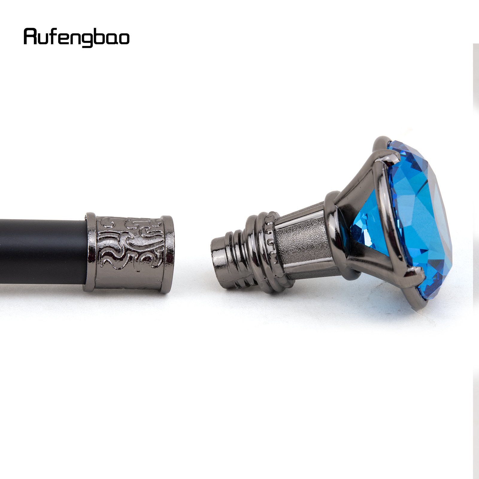 ブルーダイヤモンドタイプシルバーウォーミング、ファッション装飾ウォーキングスティック、シックでエレガントなコスプレノブかぎ針編み、93cm