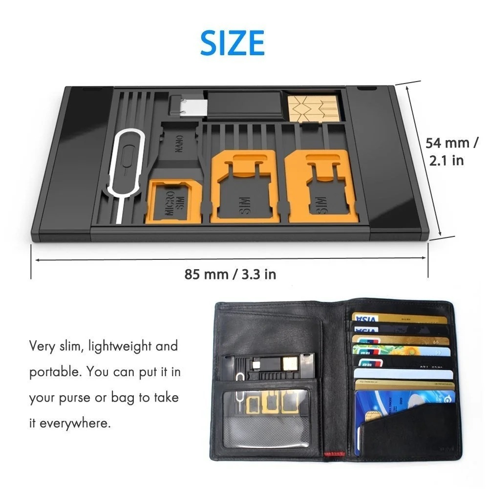 Kits de caja de almacenamiento de adaptador de Mini tarjeta SIM Universal 5 en 1 para lector de tarjetas de memoria Nano Micro SIM TF