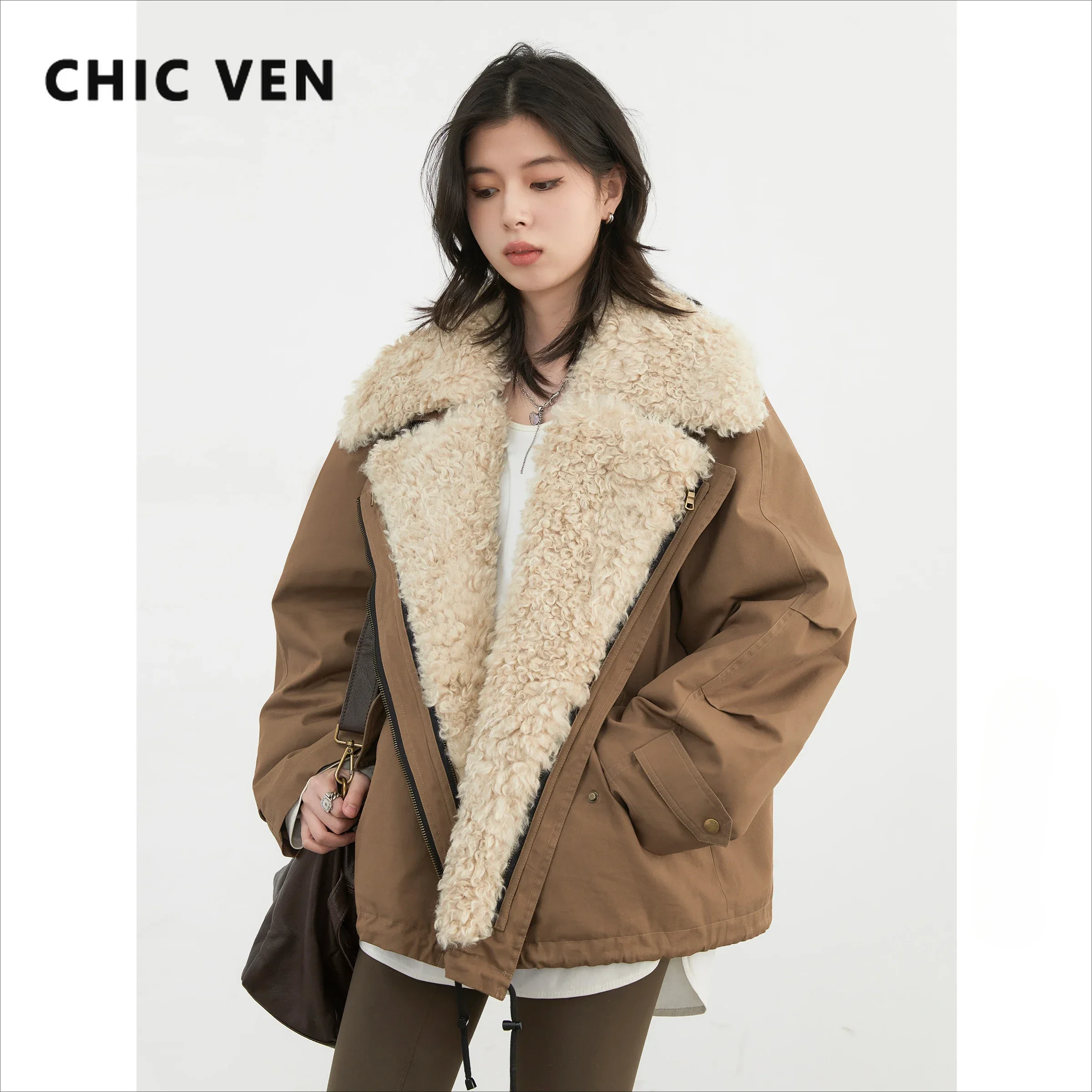 CHIC VEN-abrigos para mujer, ropa de calle holgada e informal, Chaqueta de algodón Retro para motocicleta, abrigo grueso y cálido para mujer, Otoño e Invierno 2024