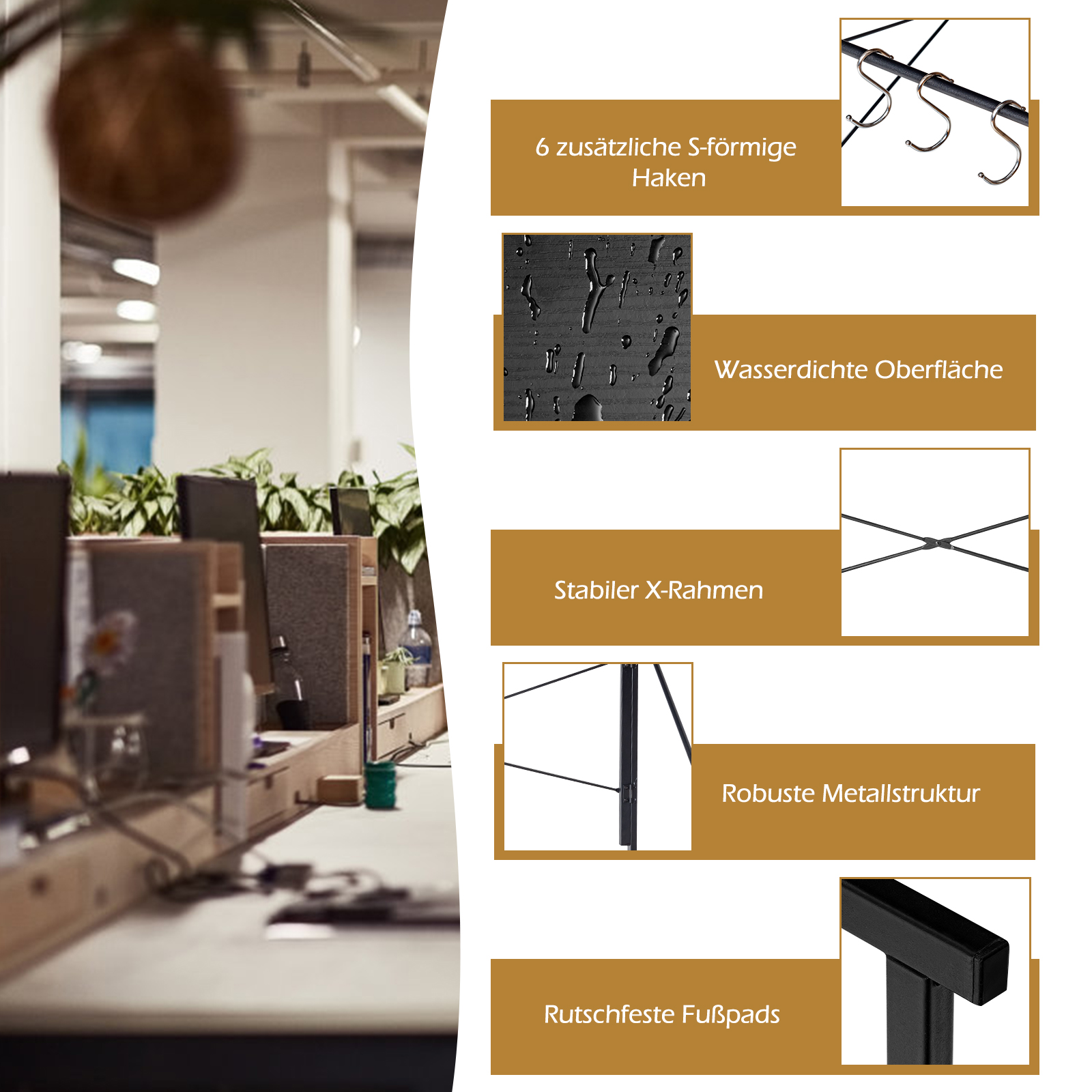 klappbarer Schreibtisch, 100 x 50cm Klapptisch mit 6 Haken & Metallrahmen, platzsparender Computertisch Laptop-Tisch