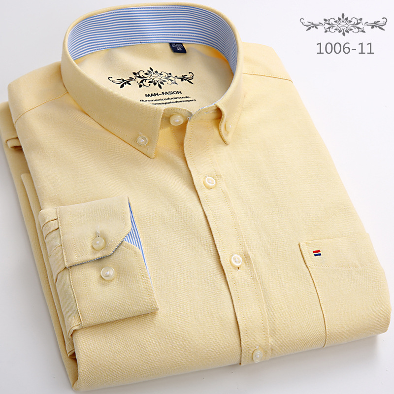 Nueva camisa informal Oxford de manga larga a rayas con parche frontal y bolsillo en el pecho, camisas de trabajo gruesas con cuello abotonado y ajuste Regular