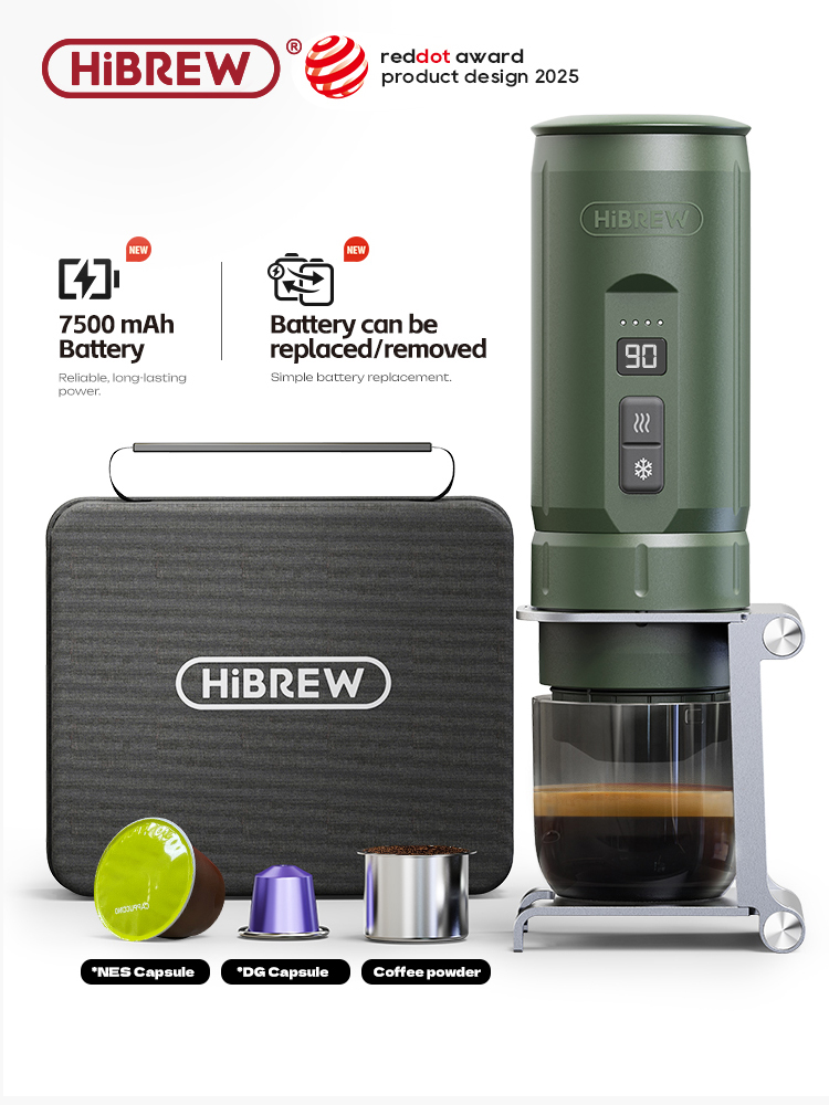 HiBREW-cafetera Espresso portátil para coche y hogar, cafetera para acampar, compatible con cápsula Nespresso Dolce en polvo H4C