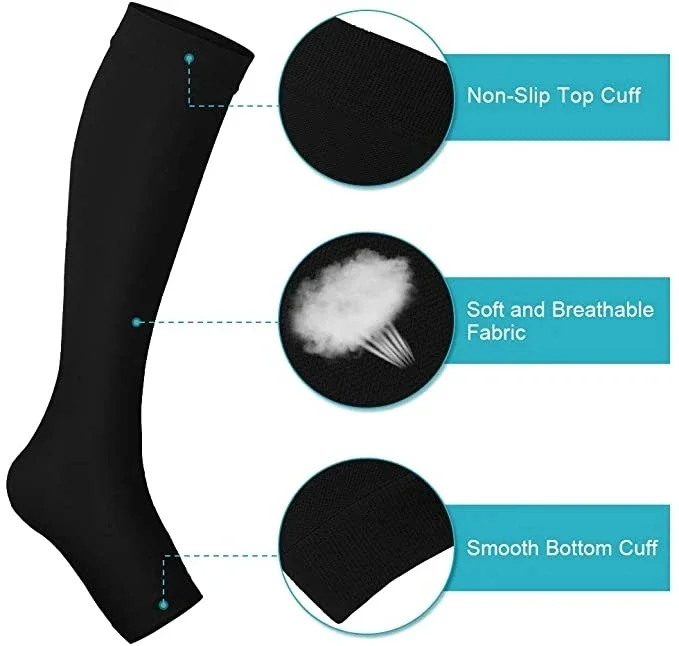 Medias médicas de compresión para pantorrilla, medias de presión graduadas para dar forma a las venas varicosas, medias elásticas con punta abierta hasta la rodilla, S-XL