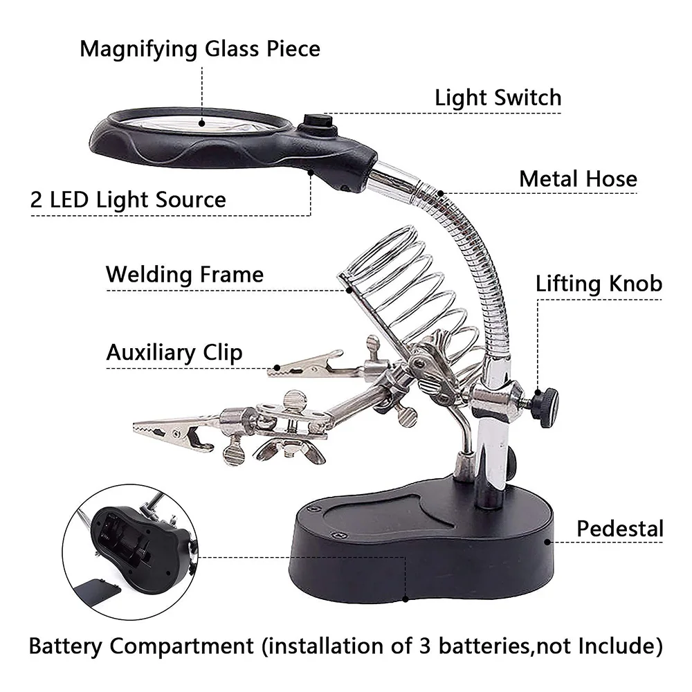 Multi-function soldering iron station Portable auxiliary clamp soldering iron with LED Magnifying glass Soldering repair tools