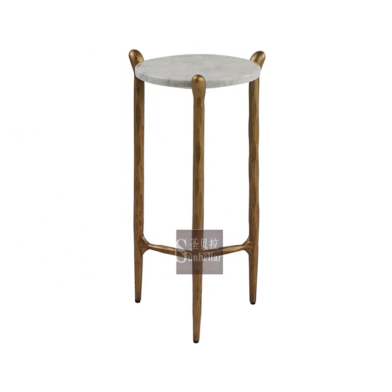 new design metal iron forged small coffee table round marble top  living room coffee & side table luxury high quality end table