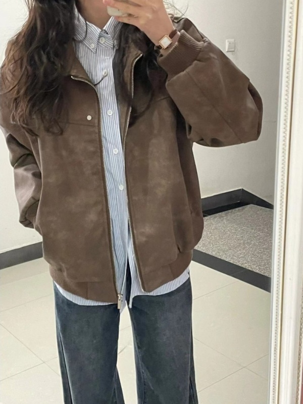 Jaqueta de Couro PU Fena Cé Marrom, Nova Coleção Outono 2025, Tamanho Pequ, Estilo Motoqueiro de Alta Qualidade e Mo...