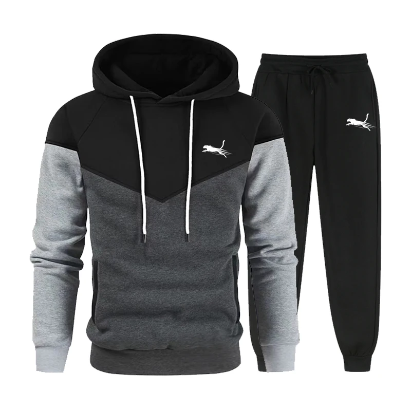 Otoño Invierno nuevos hombres sudaderas con capucha estampadas conjunto de ropa deportiva al aire libre calle simplicidad moda Sudadera con capucha dos colores a juego Top