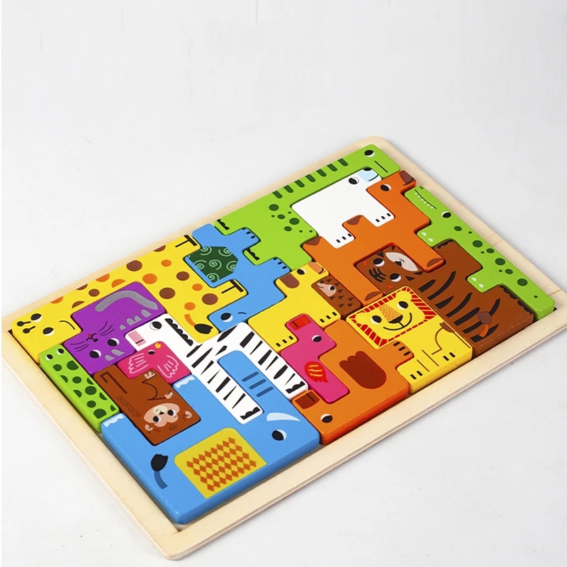 Montessori Dierenkarakters Transport houten puzzel Russische blokken Schattige dieren Puzzel Speelgoed bezetting