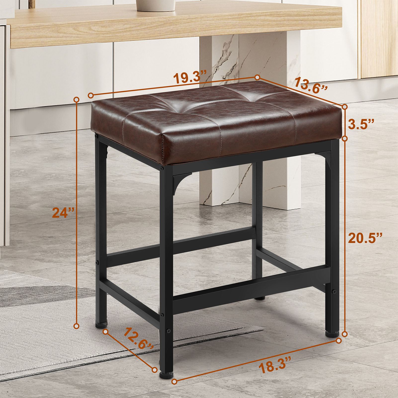 2-teiliger Barhocker mit eingebauter Fußstütze, gepolsterter Sitz, Metallbasis, Barhocker, niedrige Hocker, 61 cm Höhe, für Zuhause, Küche, Wohnzimmer
