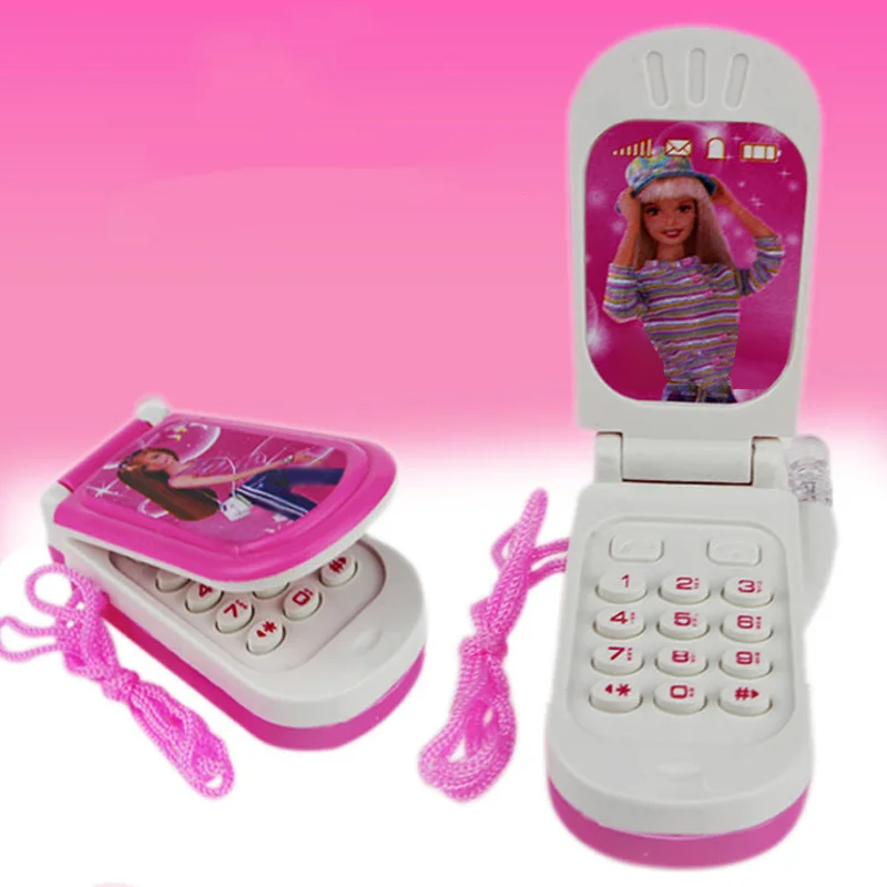 O telefone celular de brinquedo eletrônico para meninas é fofo, som e luz, capa flip clássica, presente de feriado colecionável e nostálgico