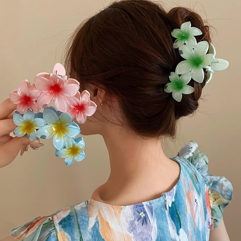 Clipe de tubarão de girassol de dopamina doce gradiente flor grab clip rabo de cavalo trança grampo de cabelo para meninas praia férias penteados