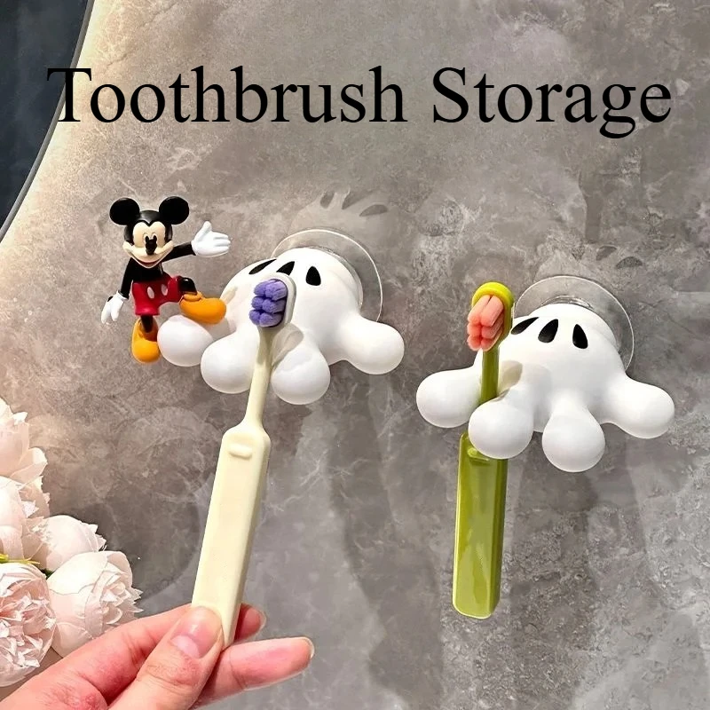 Soporte para cepillo de dientes Mickey y ganchos de succión multifuncionales sin rastro para colgar toallas de baño y Cable de datos muebles para el hogar