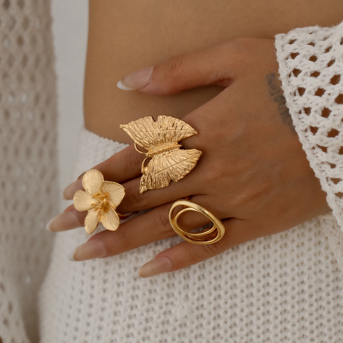 Ingemark 5 Styles créatif Boho métal papillon fleurs anneau pour les femmes déclaration de mode 2025 réglable bague mariage bijoux