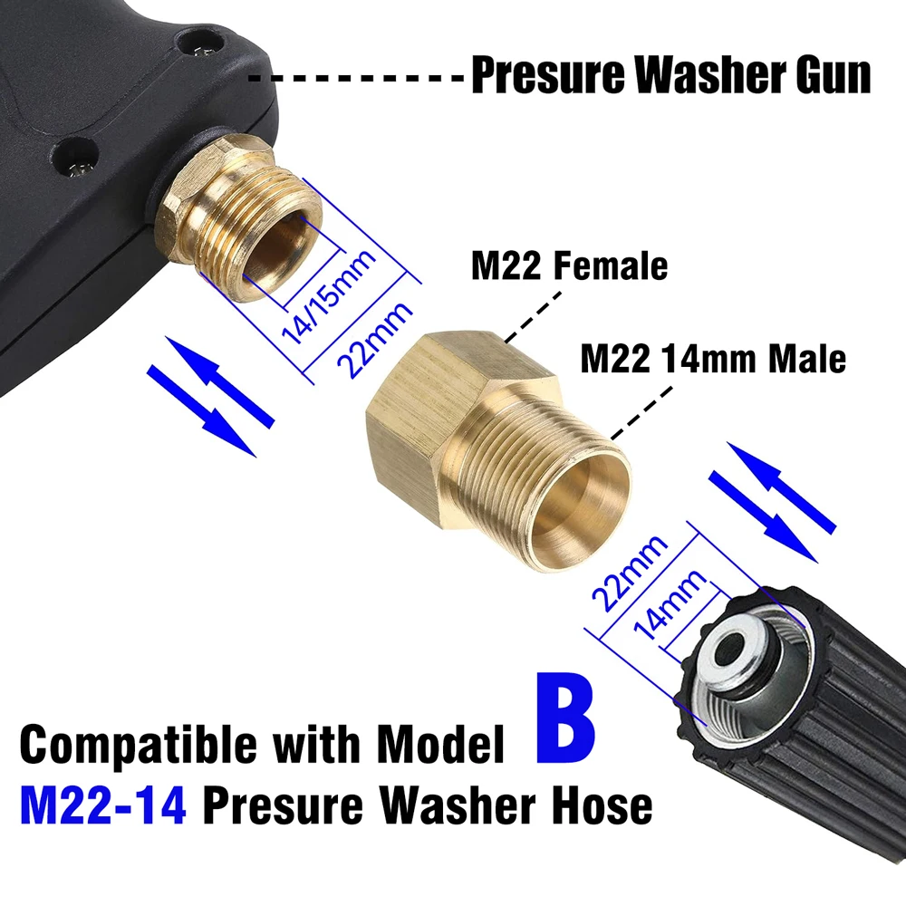 เครื่องซักผ้าความดัน Coupler M22 15 มม.ด้าย M22 14 มม.ชาย Quick FITTING สําหรับเครื่องซักผ้าปืนการเชื่อมต่อท่อหัวฉีดล้างรถ