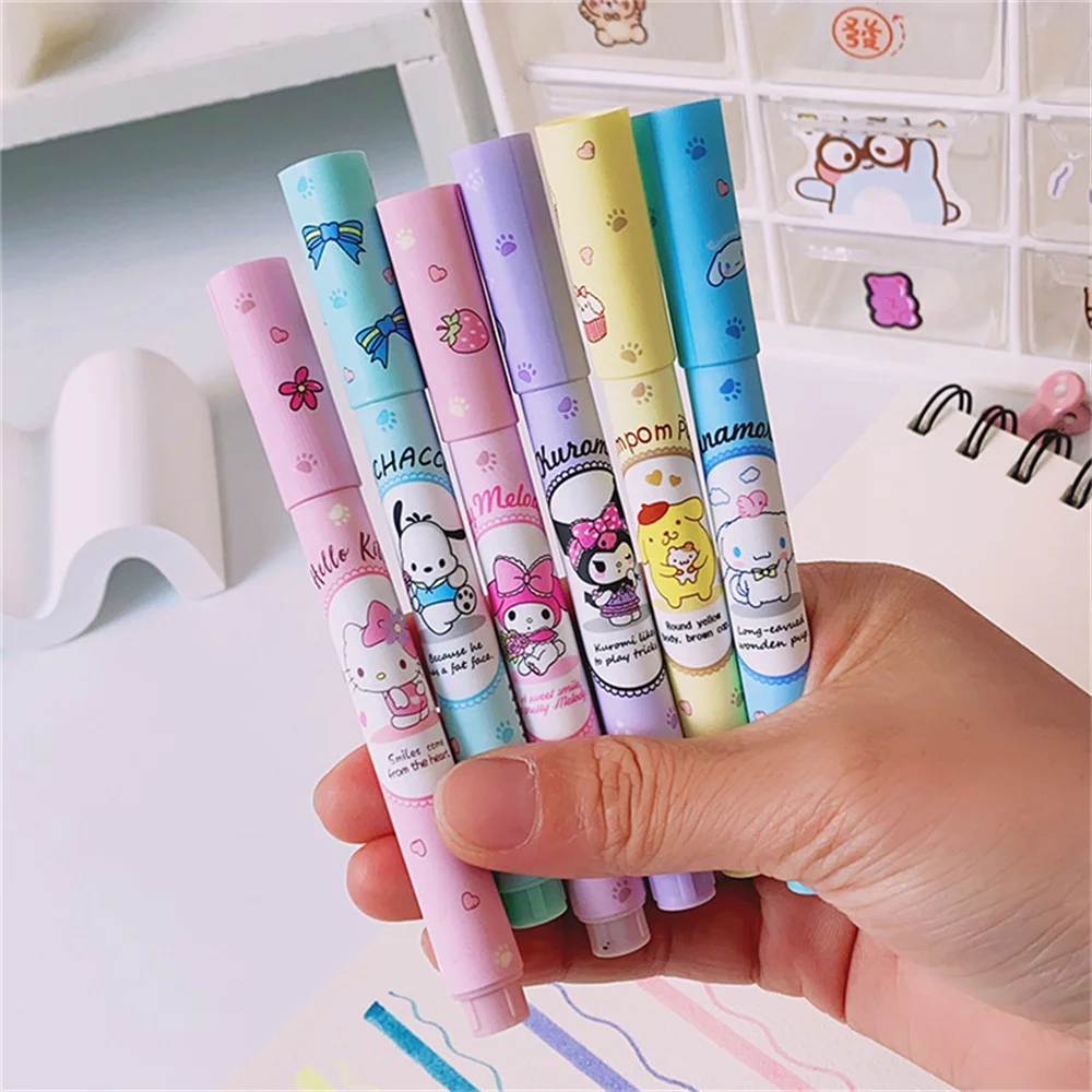 6 個サンリオ蛍光ペンセットかわいいハローキティクロミメロディシナモロールアート蛍光マーカーペン学校オフィスステーション