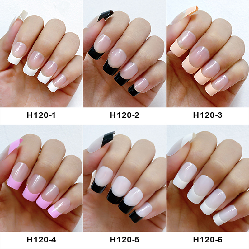 120 pçs estilo francês imprensa em unhas longo quadrado cobertura completa unhas falsas artificial dicas da arte do prego cápsulas ferramentas de extensão