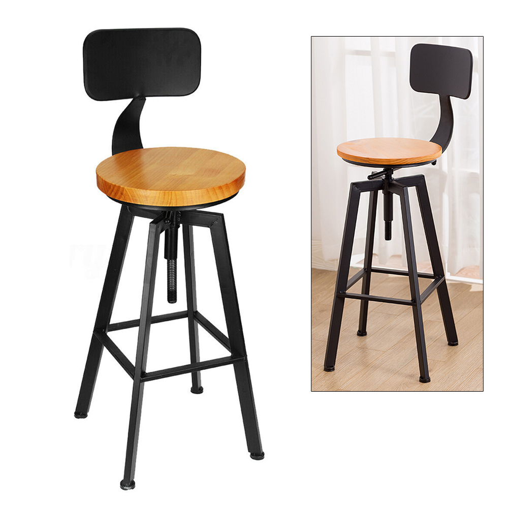 Tabourets de bar, tabourets de bar de style industriel, tabourets de bar réglables en hauteur 64 84 cm, 2 tabourets de bar noirs avec dossier