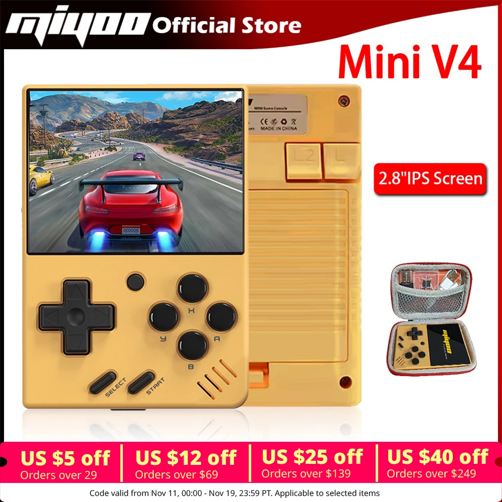 Портативная портативная игровая консоль MIYOO MINI V4 в стиле ретро, 2,8-дюймовый IPS-экран, игровая консоль, система Linux, классический игровой эмулятор