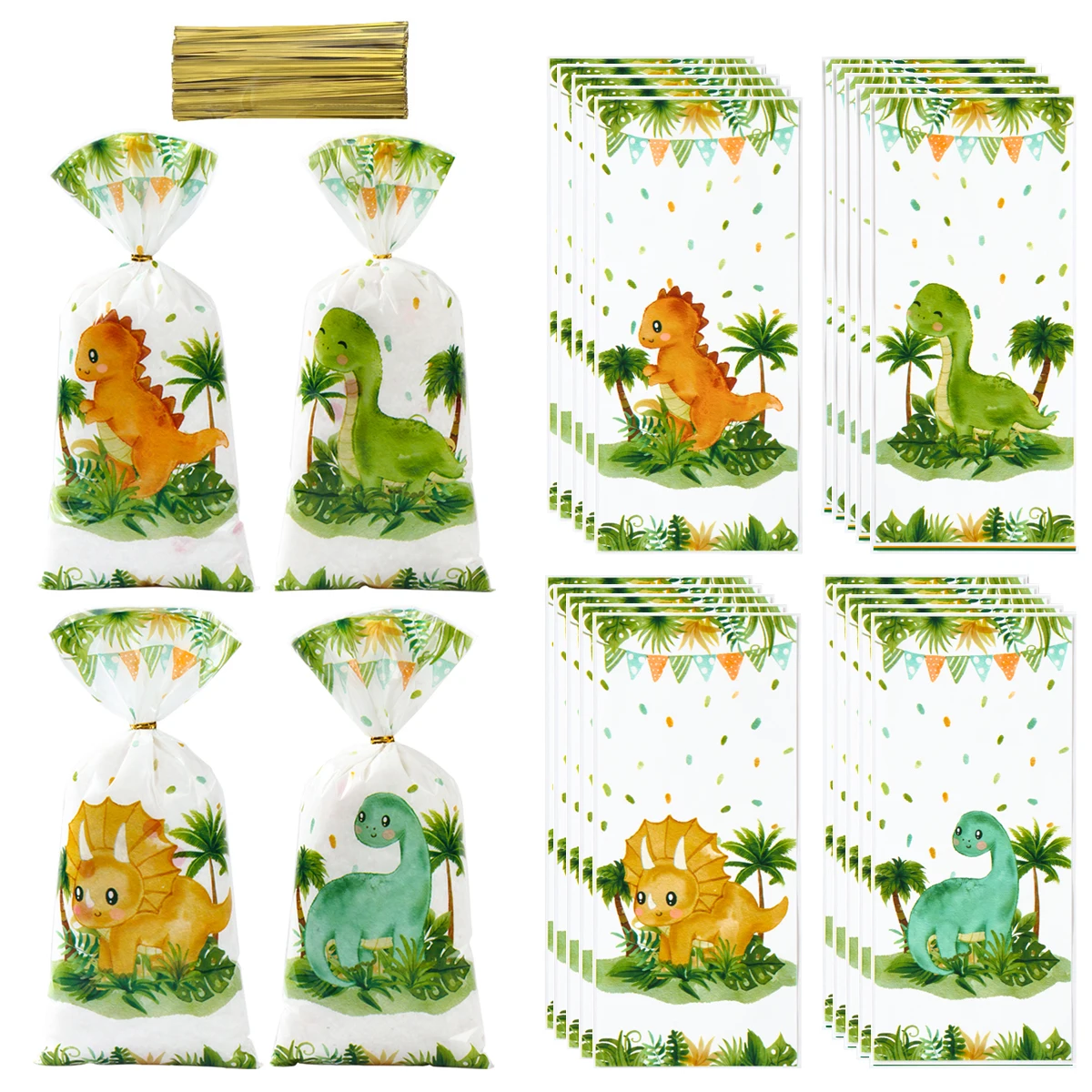 25/50/100 Uds. Bolsas de regalo de PVC de dinosaurio de dibujos animados bolsa de embalaje de galletas de caramelo dinosaurio de la selva sirena mariposa decoración de fiesta de cumpleaños