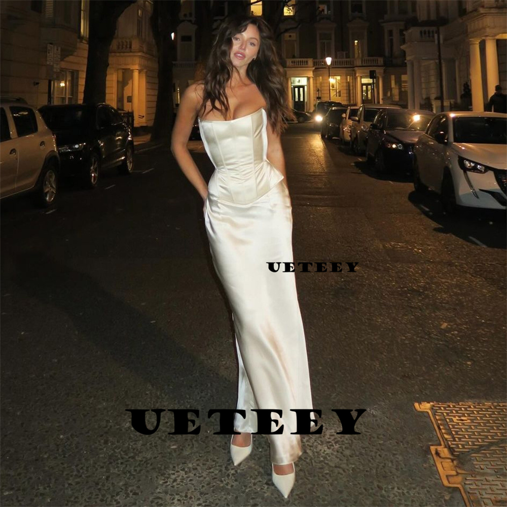 Ueteey personalizado simples sem alças cetim bainha vestido de casamento para mulheres rendas até voltar tornozelo comprimento vestido de noiva