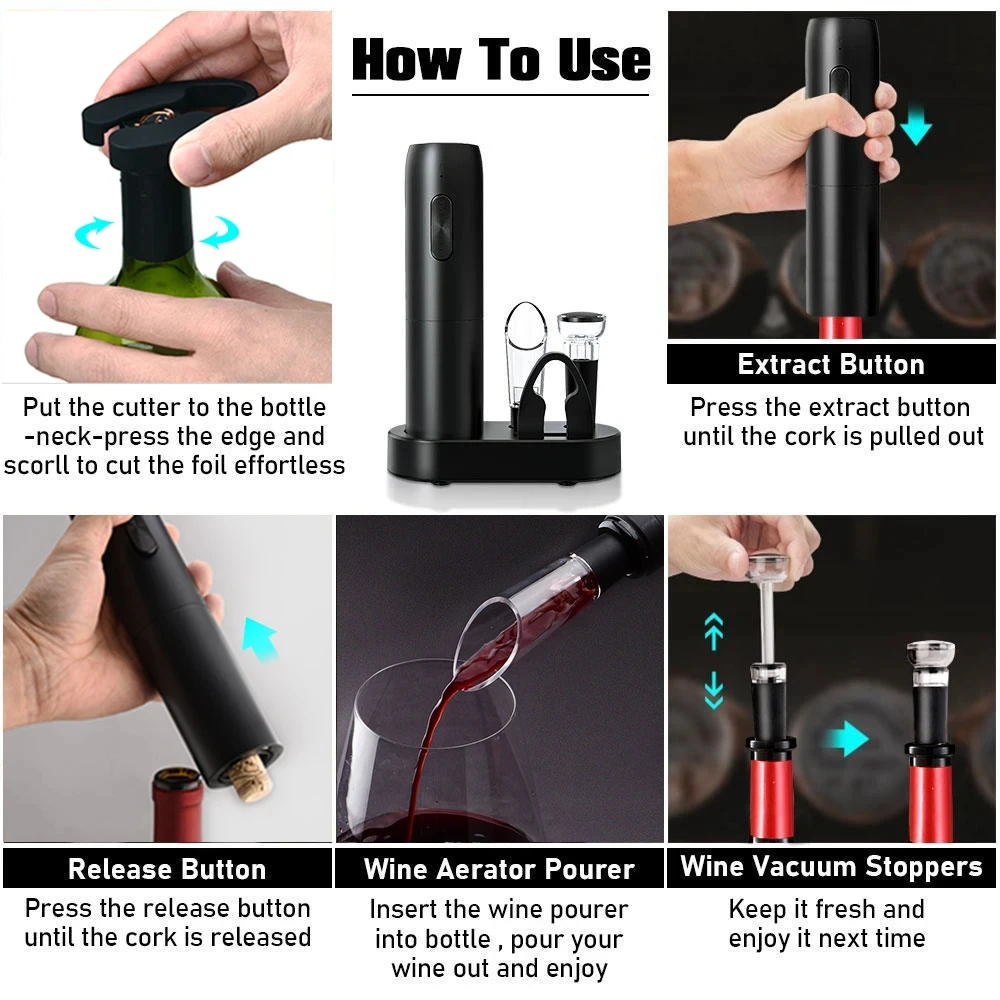 Abridores de vinho tinto elétricos saca-rolhas automático recarregável abridores de vinho para cortador de folha de vinho tinto acessórios de cozinha gadgets
