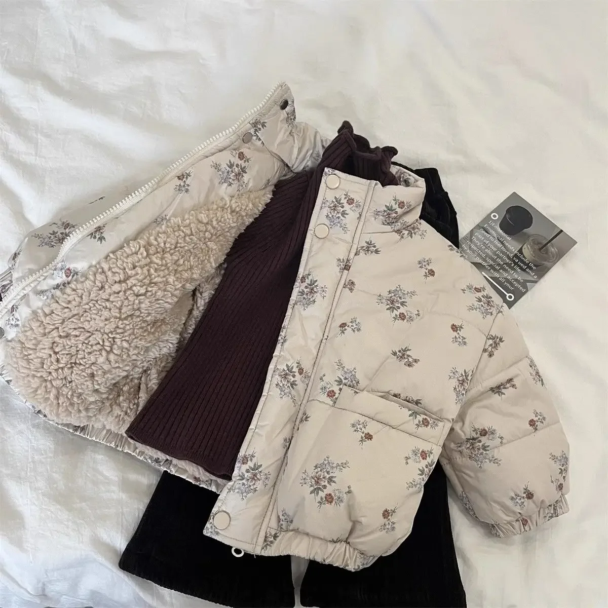Parkas de invierno para niño niña, abrigo de algodón acolchado con estampado Floral de manga larga para niña pequeña, abrigo holgado y grueso, traje de nieve cálido para niño y niña