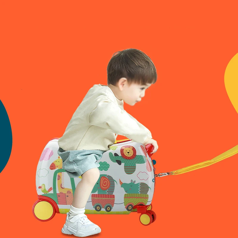 Koper anak-anak การ์ตูนสามารถนั่งหรือขี่กระเป๋าเดินทางกระเป่าเดินทางแบบลากเด็กๆบนสปินเนอร์ล้อกระเป๋าเดินทางแบบลากของขวัญเด็กน่ารัก