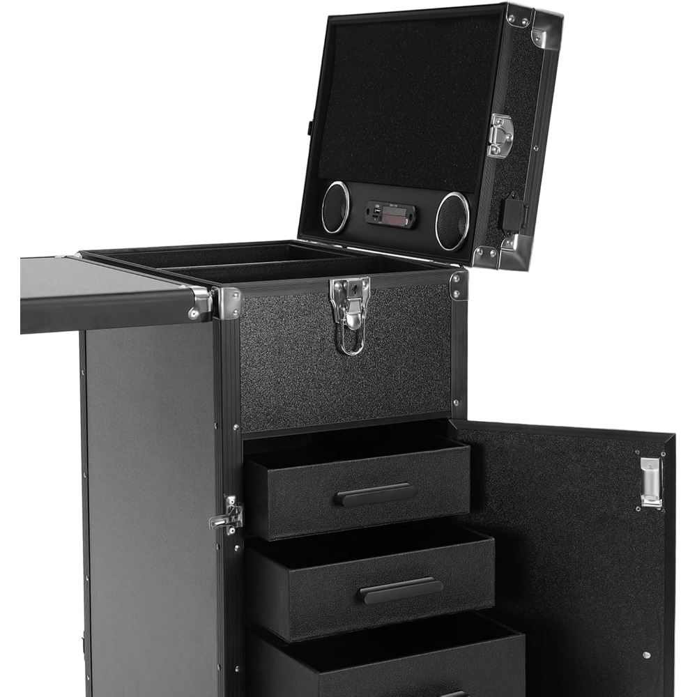 Manicure Table for Nail Technicians, Nail Table Mobile Station Rolling Makeup Travel Case, Foldable Nail Table with Speakers, Tr