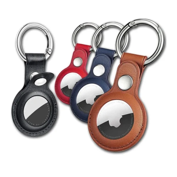 Para Apple Airtag funda llavero y soporte de etiqueta de aire de cuero PU funda protectora de seguimiento con llavero de bucle para funda protectora AirTags