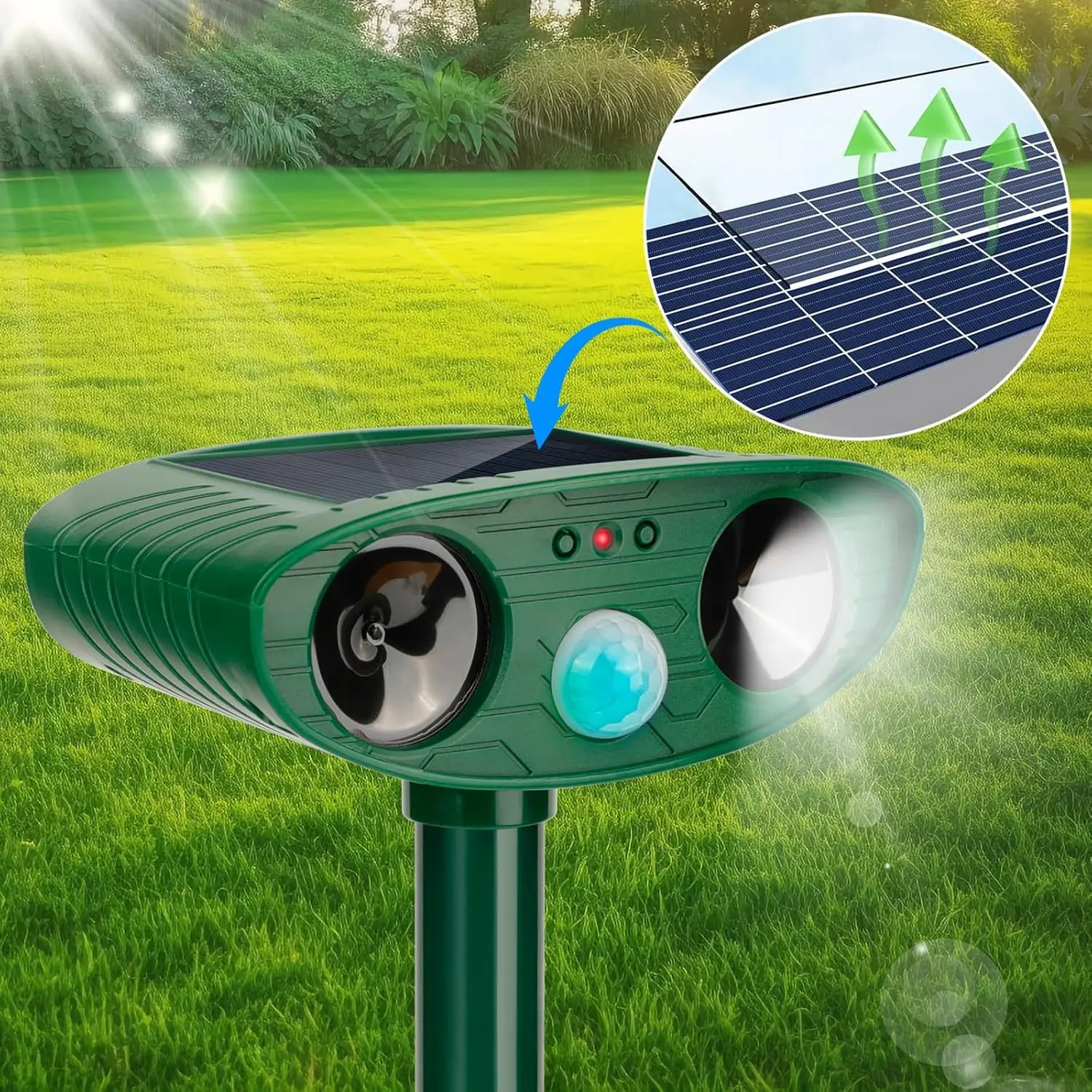 1 pz Repellente per animali ad ultrasuoni ad energia solare con sensore di movimento a infrarossi per ratti Uccelli Gatti Cani Giardino esterno Fattoria