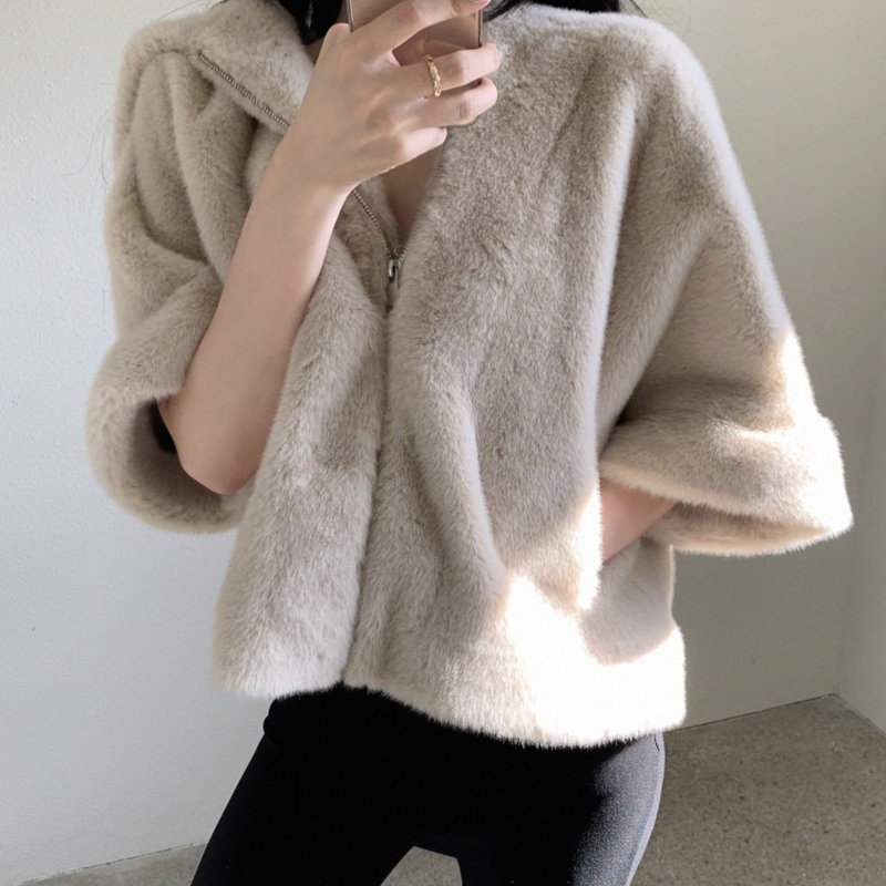 Casaco de Inverno Chic com Zíper, Solto e Versátil, Manga Curta, Capuz e Forro de Pele para Mulheres, Estilo Casual, Crime...