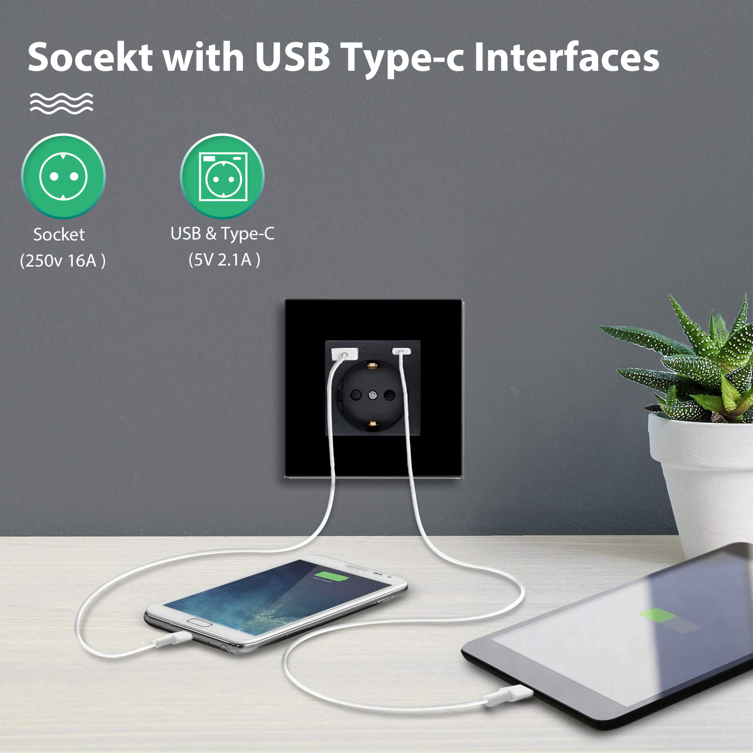 BSEED RU Standard Стена розетки электрические тип-с интерфейс выхода двойные розетки с USB заряда порт защиты стеклянной панели детей 16A