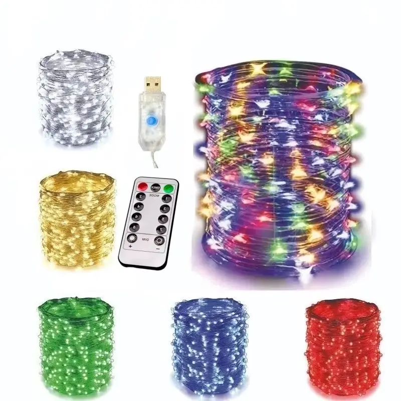 USB Led 2M/5M/10M/20M/30M girlanda żarówkowa 8 trybów pilot światła wróżkowe girlandy ślubne świąteczne dekoracje świąteczne lampy nowy rok
