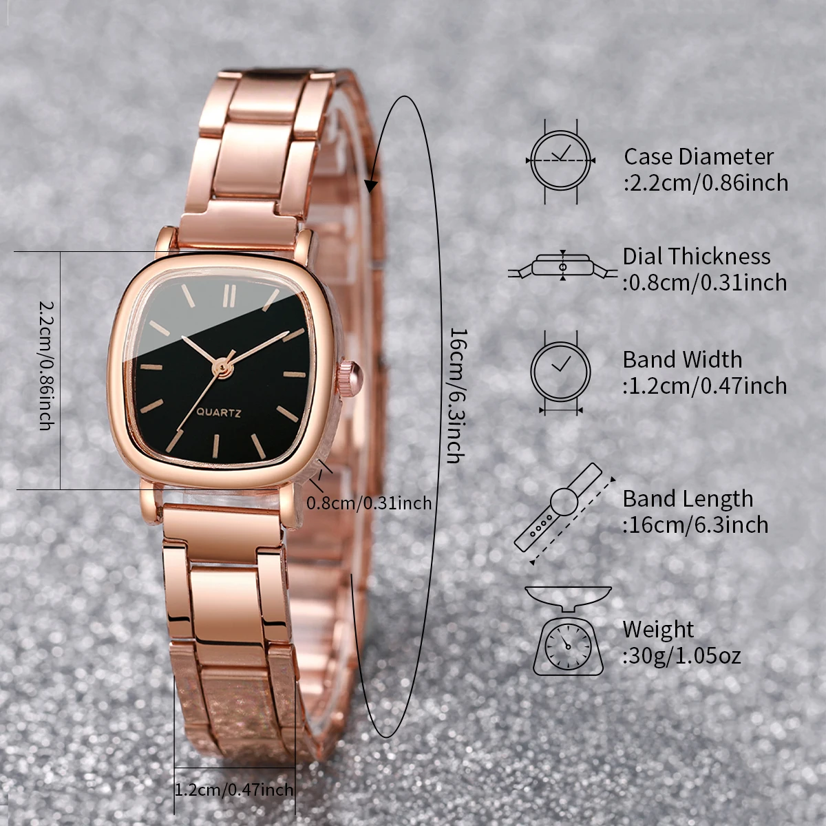 Conjunto de relojes cuadrados de acero inoxidable para mujer, pulsera de cuarzo con corazón, 2 unidades
