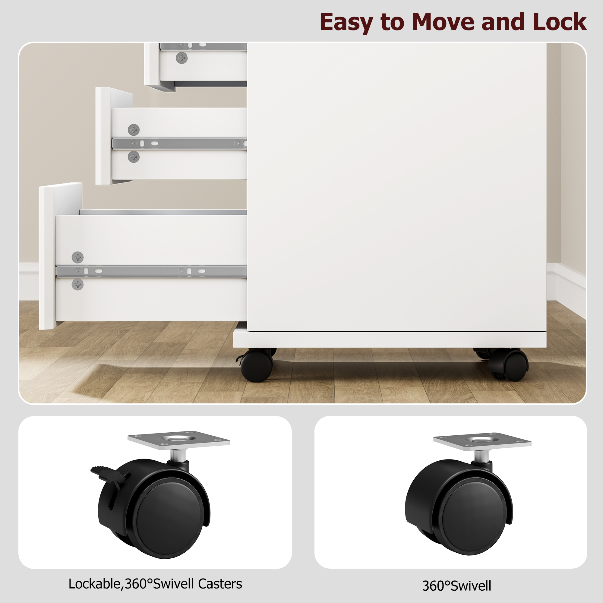 4 Drawers Roll wardrobe Office wardrobe Under desk Home & Office White 33x3