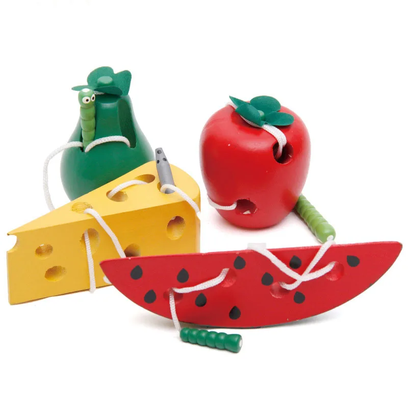 Montessori ของเล่นหนอนกินผลไม้ปริศนาไม้ของเล่นเด็กนิ้วมือยืดหยุ่นการฝึกอบรม Twisting Worm ของเล่นเพื่อการศึกษาสําหรับของขวัญเด็ก