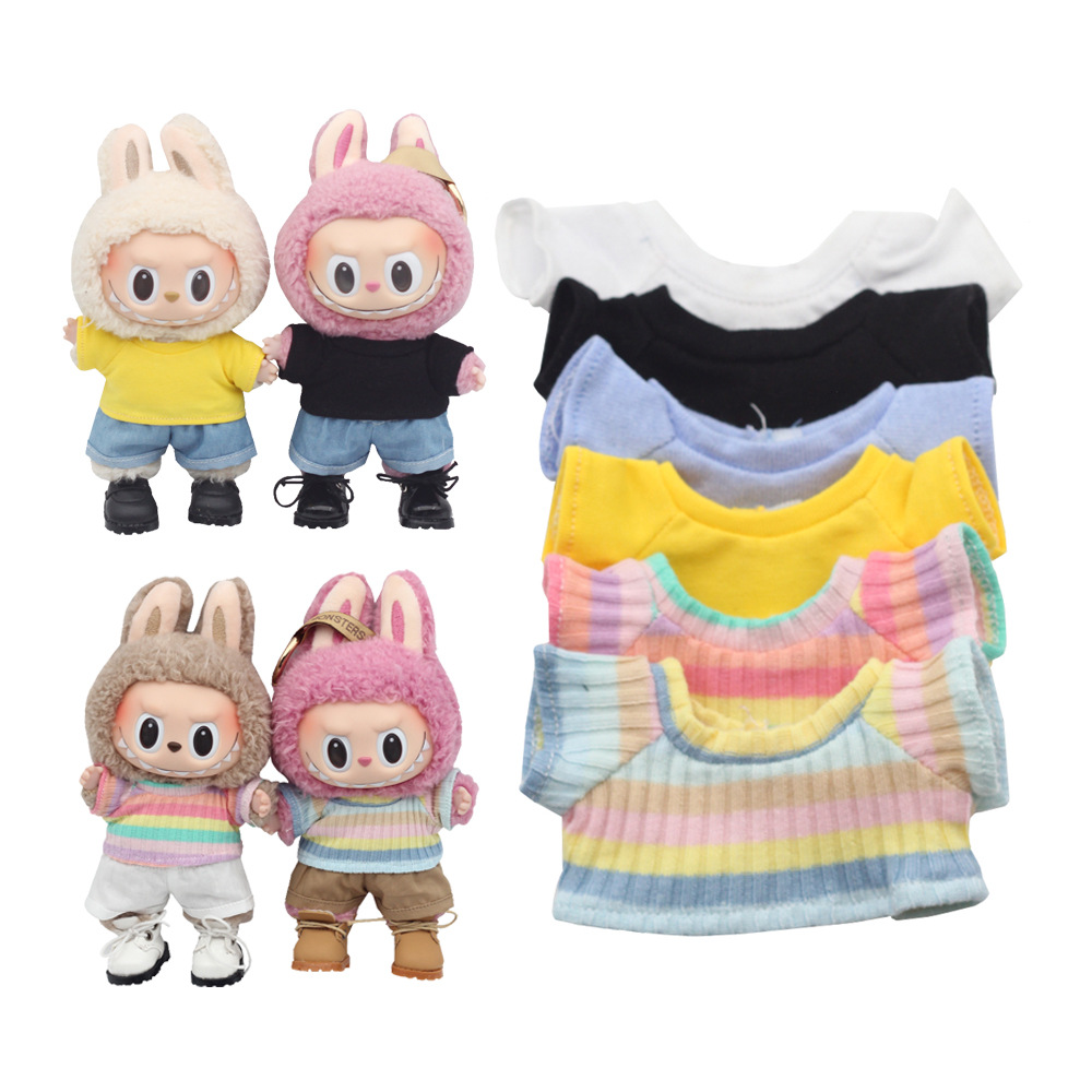 Plüsch Puppe Kleidung Outfit Zubehör Für Korea Kpop Exo Labubu Idol Puppen 10 cm cotoon puppe T-shirt denim shorts set Kleidung
