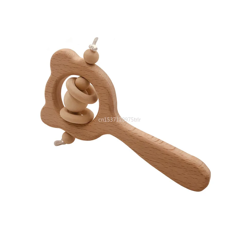 1 ชิ้นเด็กไม้ Teether กระต่ายนกฮูก Beech แหวนไม้ Teether พยาบาลจี้เด็กสัตว์ Rattles Chew ของเล่นอุปกรณ์เสริม