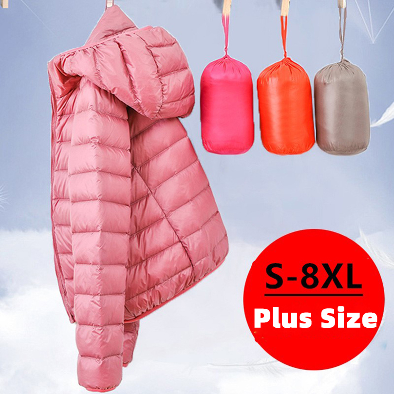 M-8XL frauen Leichte Ente Unten Jacke Warme Winter Mit Kapuze Federn Mantel Weibliche Puffer 5xl 6xl 7xl Tuch Mädchen 2024 Z1