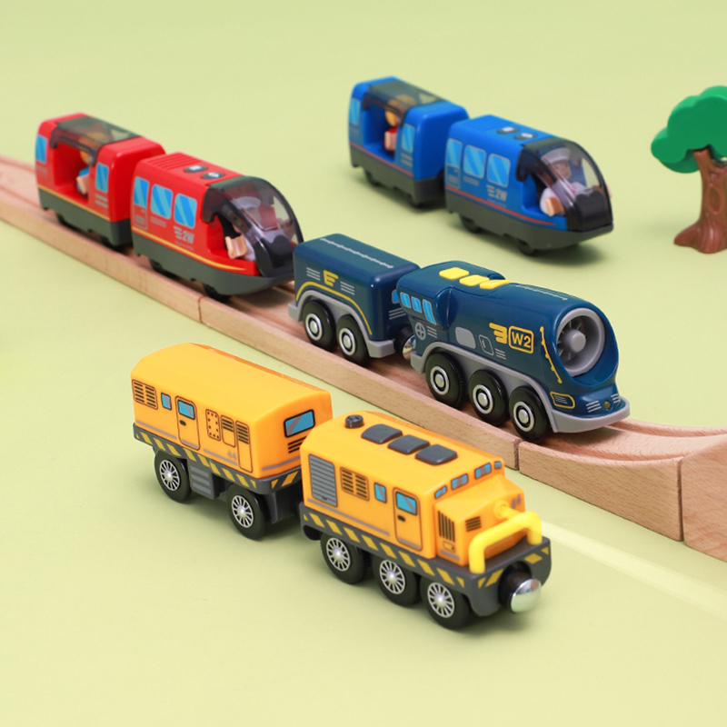 Juego de tren de pago con locomotora que funciona con pilas, apto para vía férrea de madera, potente tren eléctrico tipo bala con motor para niños y niñas, regalo