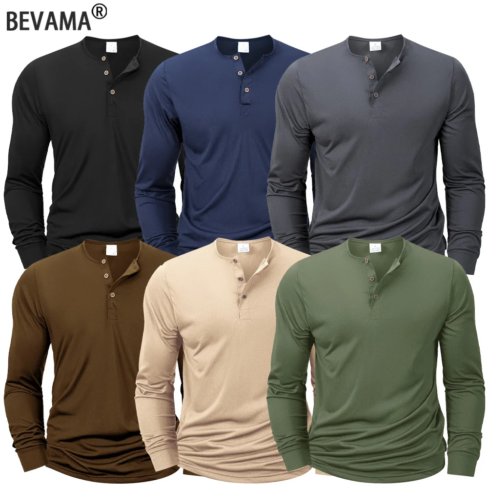 Camiseta de manga larga con cuello Henley para hombre, camiseta ajustada con botones, camiseta informal cómoda para Fitness, Top acogedor
