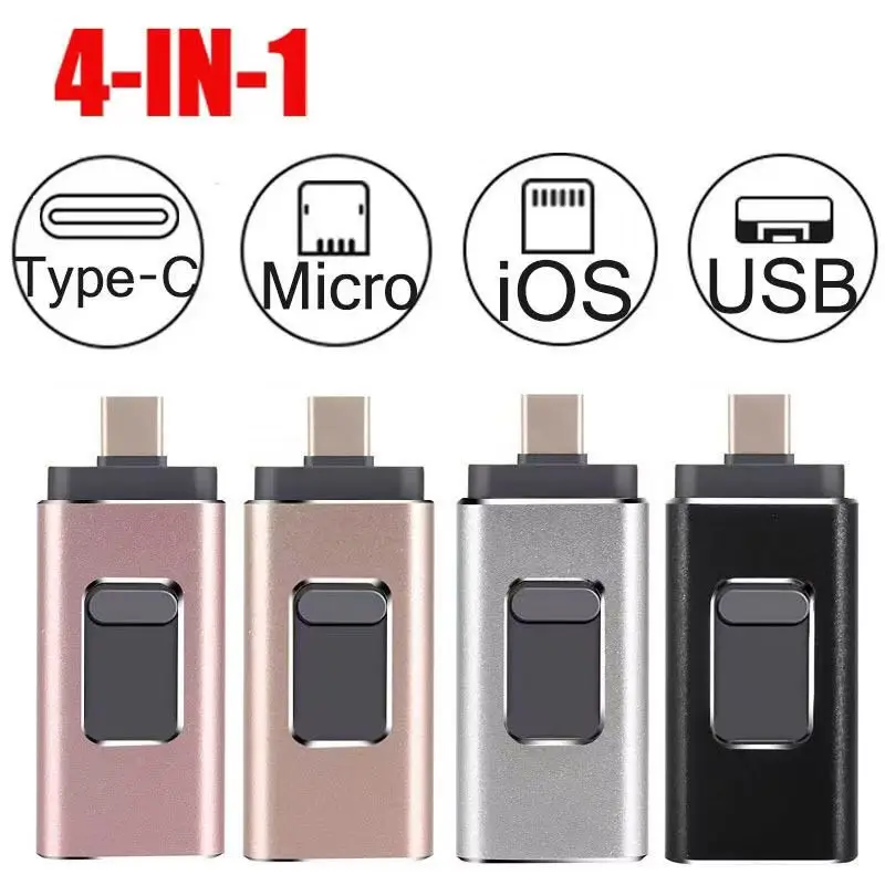 Unidad Falsh 4 en 1 OTG de 512GB para iPhone, unidad Flash USB 3,0, 2TB, 1T, Android TYPE-C, PenDrive, memoria Micro USB móvil, nueva