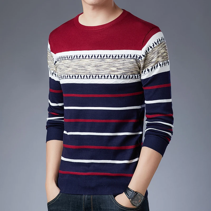Pullover-sweater met lange mouwen voor modieus, casual herfst- en wintergebreid overhemd met lange mouwen voor heren