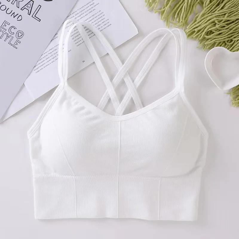 ผู้หญิงเซ็กซี่เสื้อกลับข้าม Tank Top Push Up Running กีฬา Bra Breathable Soft ฟิตเนสความงามสีทึบโยคะ Bra