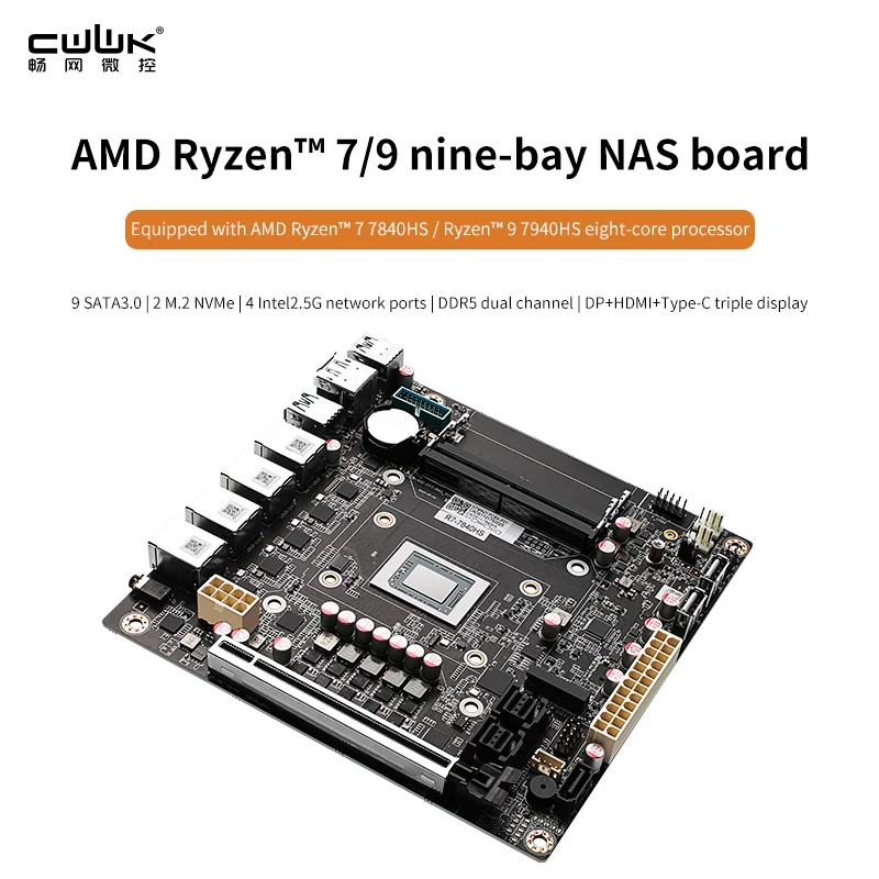 CWWK AMD-7940HS/8845HS 8 байт/9 байонет NAS/USB4/40G скорость дисплея 8K 4 сети 2,5G/9 SATA/PCIe x16 ITX материнская плата