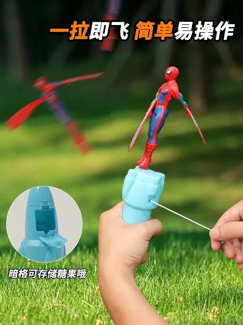 อะนิเมะ Spiderman ไม้ไผ่ Dragonfly Flying ของเล่น Iron Man กัปตันหมุน String ของเล่นของเล่นกลางแจ้งสําหรับของขวัญเด็ก