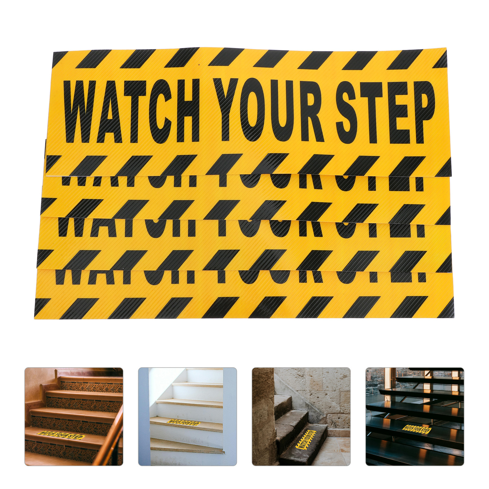 4Pcs Bold Font Watch Your Step Decals Anti Slip Safety Tape for Schools Offices Halloween Decorations Caution Signs