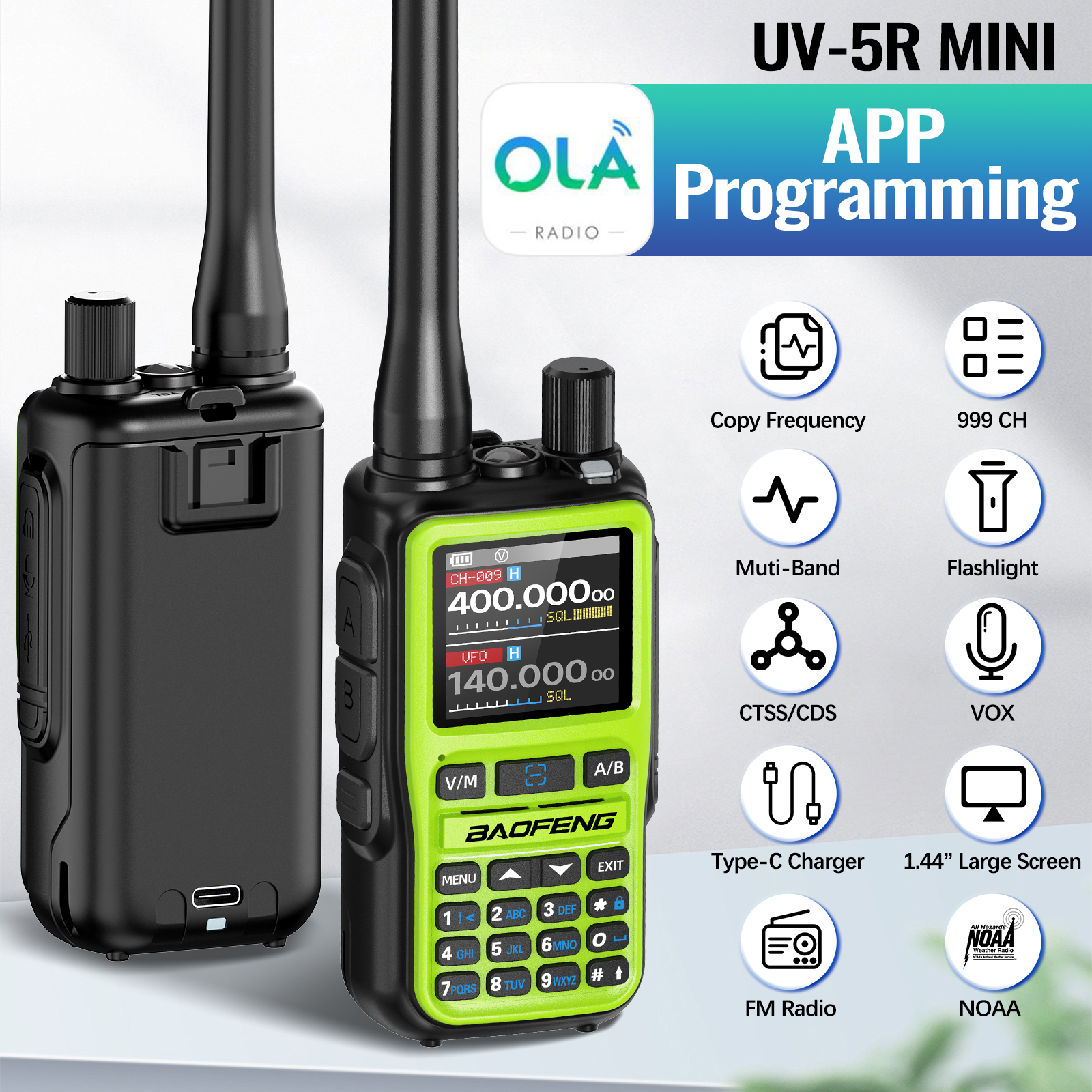 BAOFENG UV-5R Mini Walkie Talkie Air Band Bluetooth Programming Wireless Copy Frequency 999CH Full Band Long Range Two Way Radio