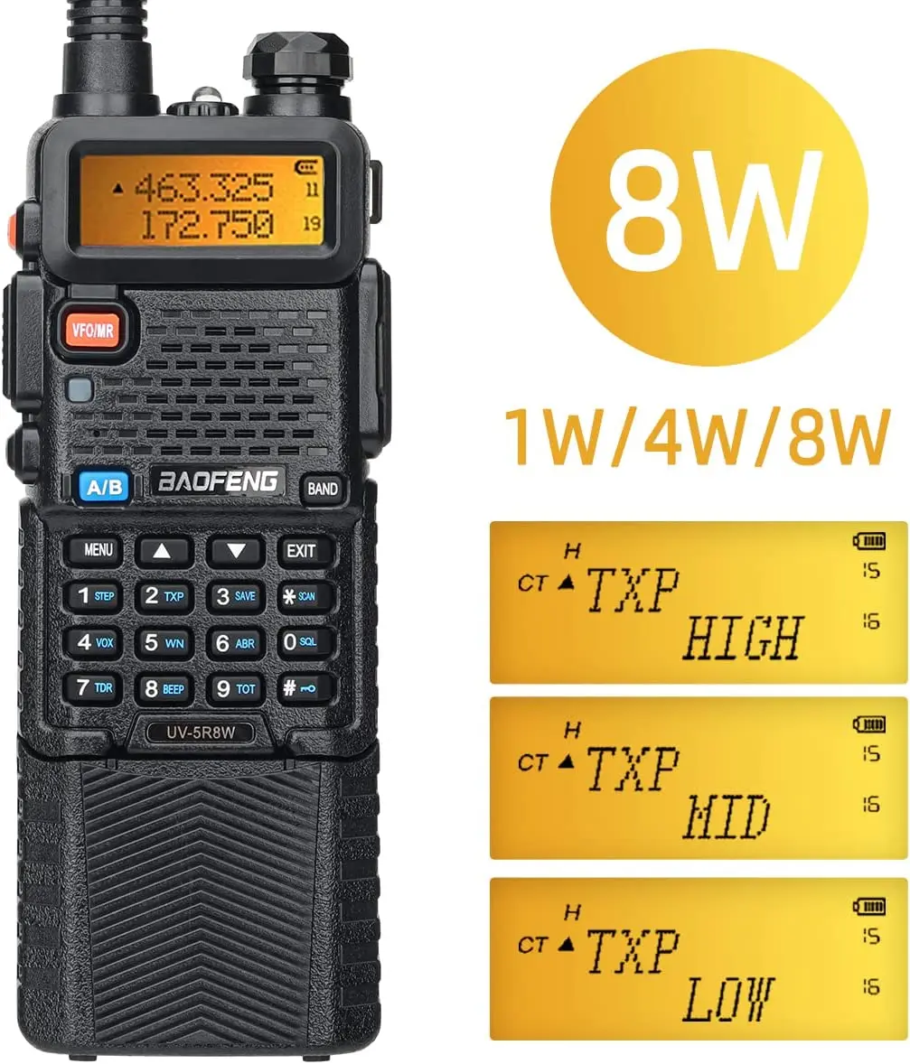 Baofeng UV-5R 8W 3800 Walkie Talkie Tri-Power Dual Band VHF UHF Portable Long Range High Power Handheld CB Ham Two Way Radio